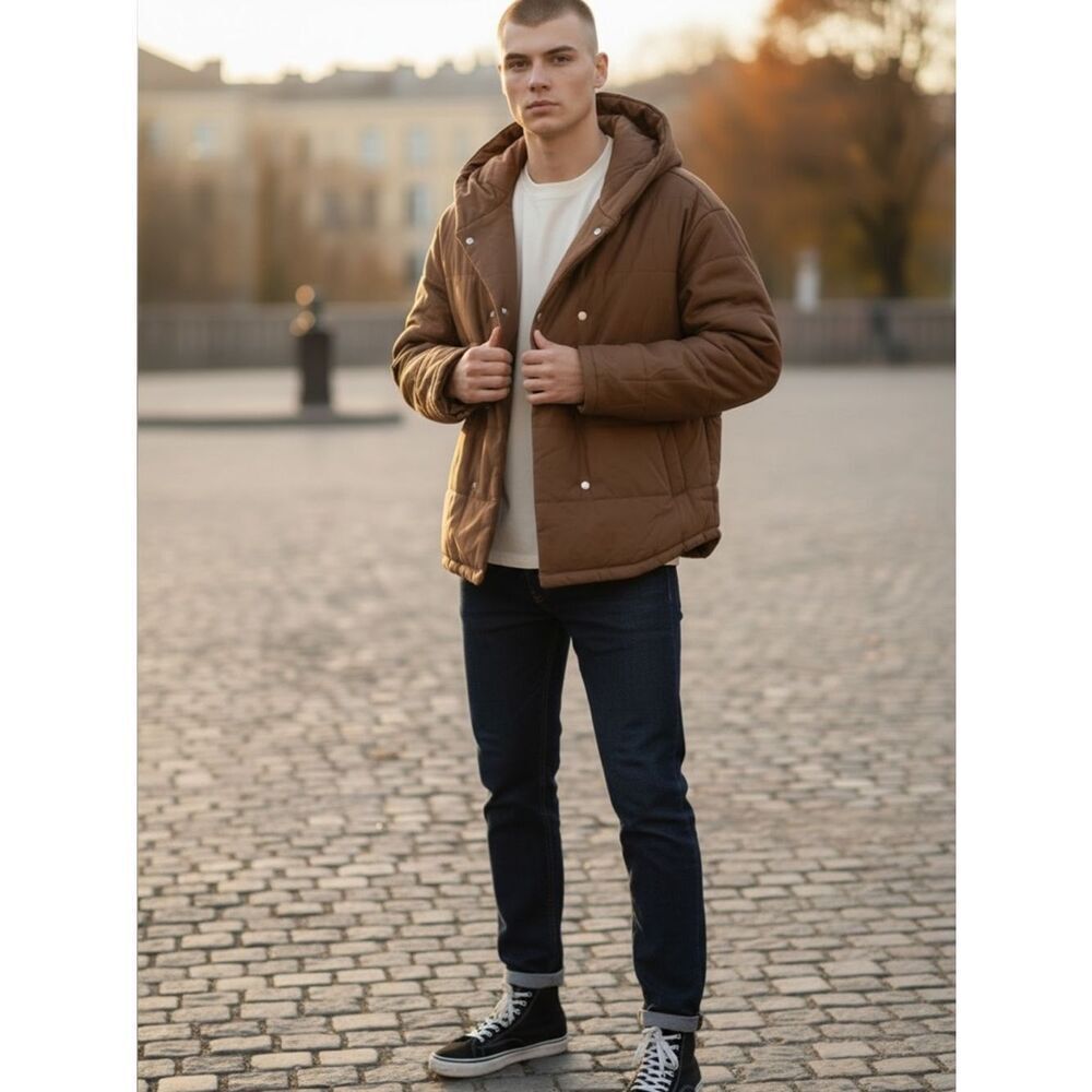 Men’s Brown Quilted Jacket  - Casual Lightweight Puffer NWT